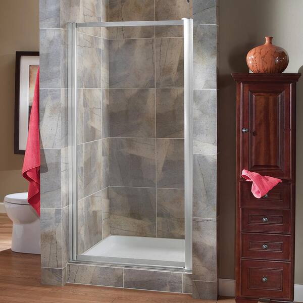 Foremost Tides 25 in. to 27 in. x 65 in. Framed Pivot Shower Door in Silver with Clear Glass with Handle