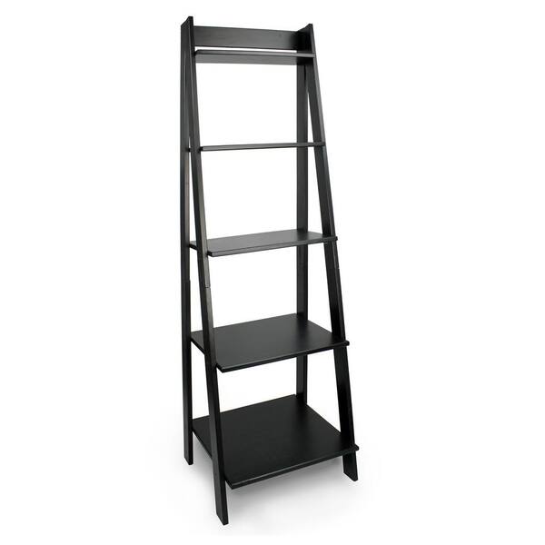 Black Wood 5 Shelf Ladder Bookcase, White Wood 5 Shelf Ladder Bookcase