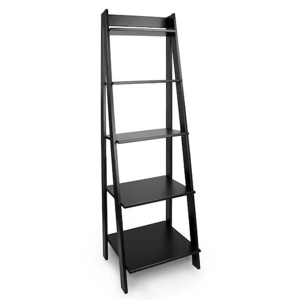 Adeptus 62.2 in. Black Wood 5-shelf Ladder Bookcase with Open Back