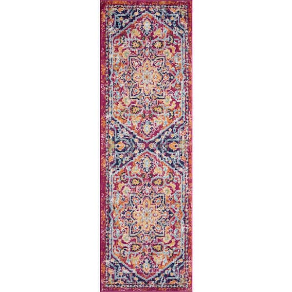 Tayse Rugs Dynamic Medallion Pink 2 ft. x 8 ft. Indoor Runner Rug