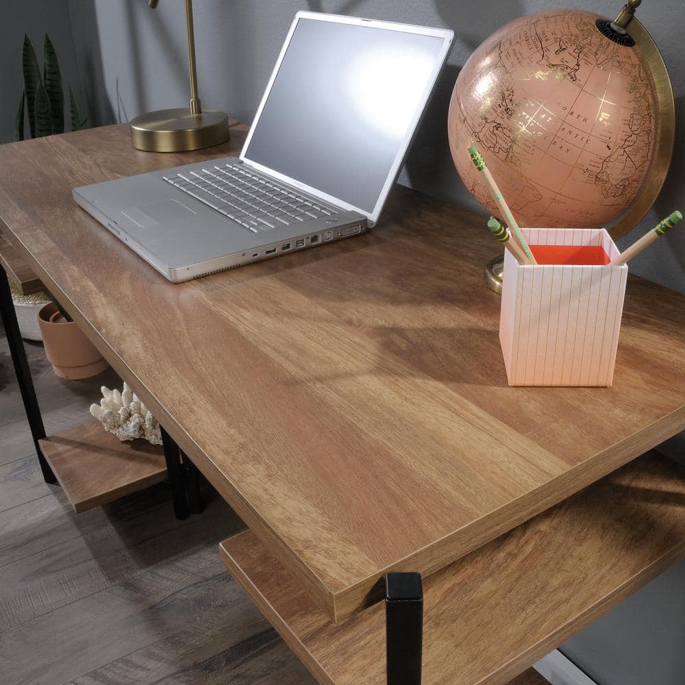 Sindoori Mango & Black Metal Industrial Desk with Open Shelves