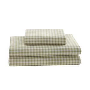 Gingham Plaid 3-Piece Green 250TC Cotton Percale Twin Sheet Set