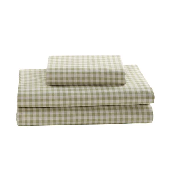 Laurel & Mayfair Gingham Plaid 3-Piece Green 250TC Cotton Percale Twin Sheet Set