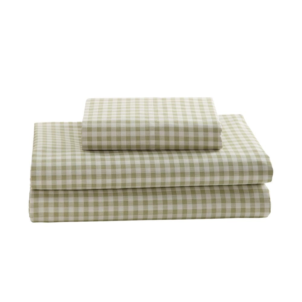 Gingham Plaid 4-Piece Green 250TC Cotton Percale Full Sheet Set price history on PriceWatchPro