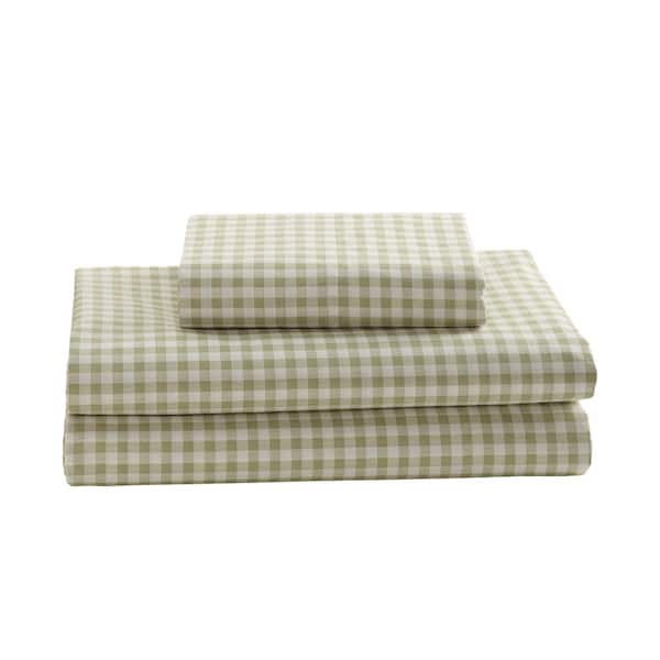 Laurel & Mayfair Gingham Plaid 4-Piece Green 250TC Cotton Percale Full Sheet Set