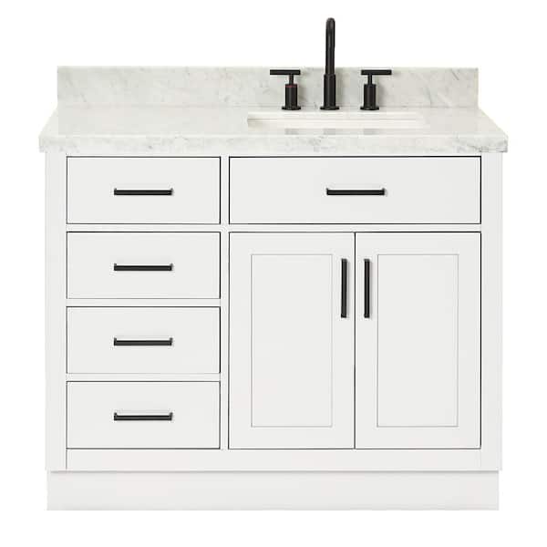 Hepburn 42 in. W x 22 in. D x 36 in. H Bath Vanity in White with Carrara Marble Vanity Top in White with White Basin