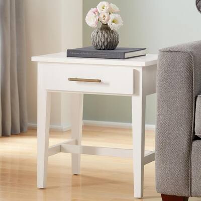Bellamy Rectangular Ivory Wood 1 Drawer End Table (20 in. W x 22 in. H)