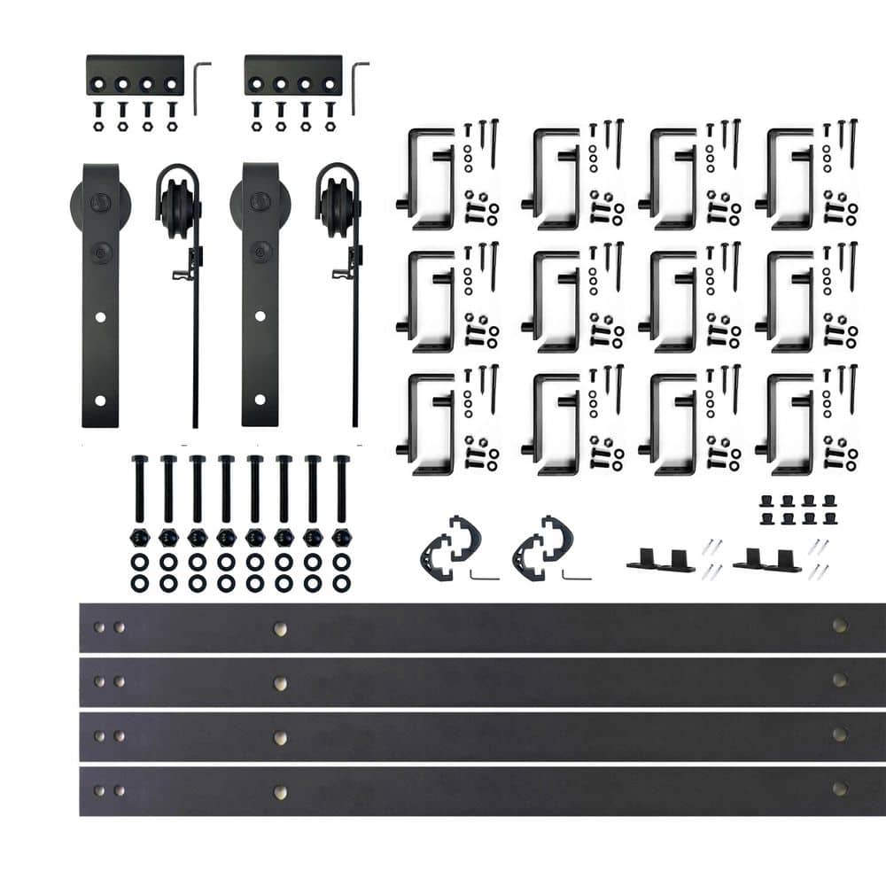 15 ft./180 in. Black Rustic Double Track Bypass U-Shape Sliding Barn Door Hardware Kit - Classic Design Roller price history on PriceWatchPro