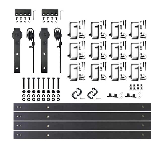 HOMACER 15 ft./180 in. Black Rustic Double Track Bypass U-Shape Sliding Barn Door Hardware Kit - Classic Design Roller