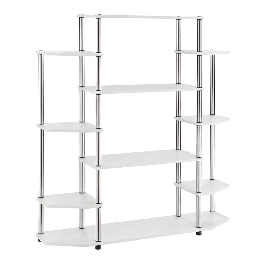 Modern White Wood Wall Unit Bookshelf with Stainless Steel Legs
