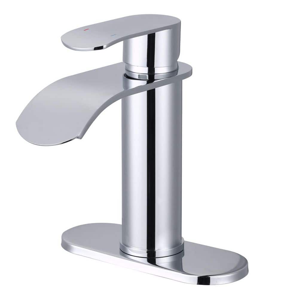 Waterfall Single Handle Single Hole Bathroom Faucet with Deckplate and Pop Up Drain in Polished Chrome price history on PriceWatchPro