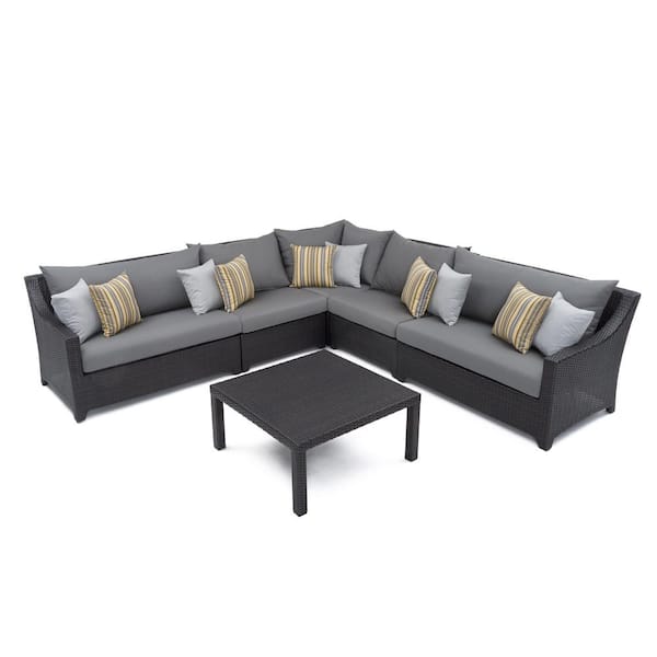 RST BRANDS Deco 6-Piece Wicker Outdoor Sectional Set with Sunbrella Charcoal Gray Cushions