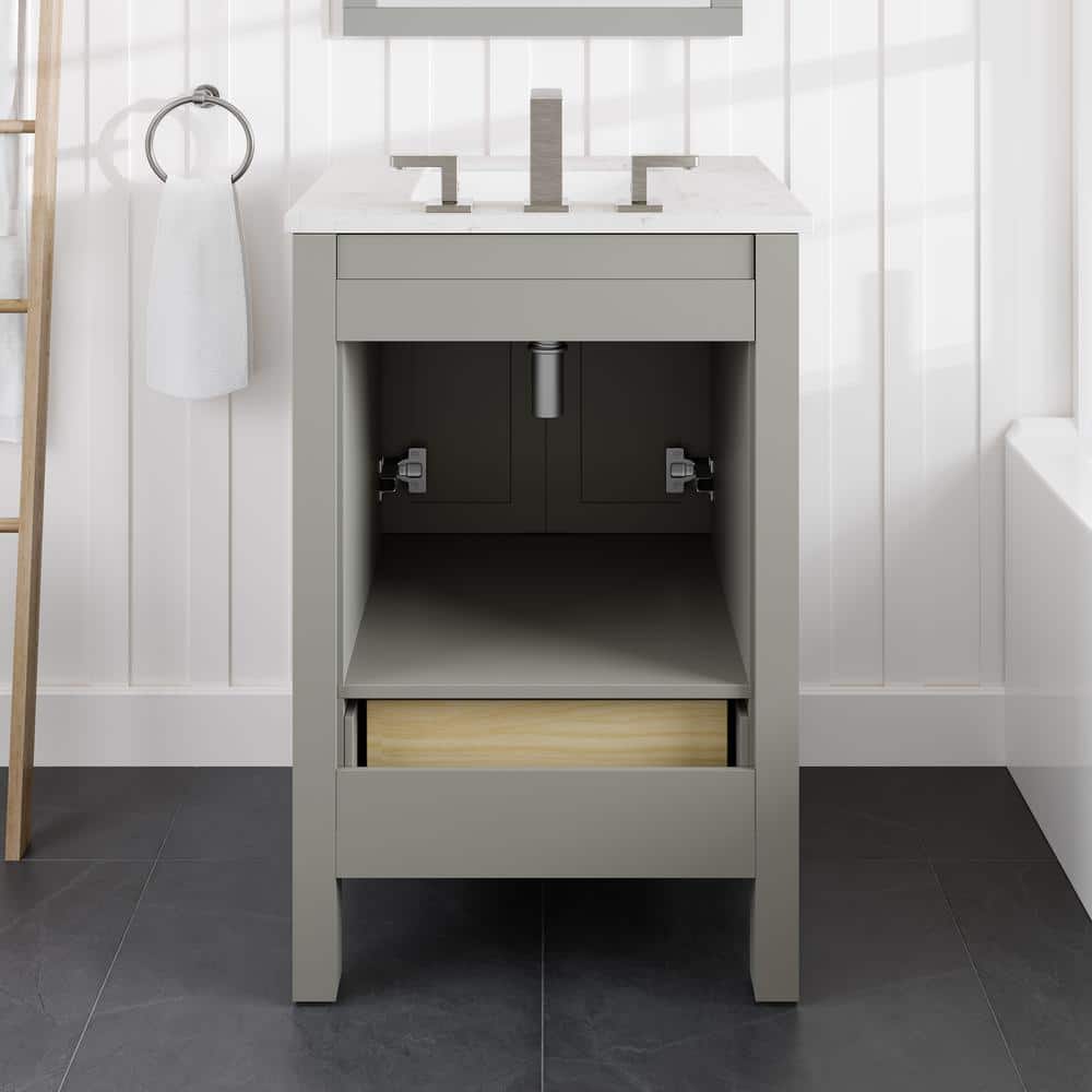 Gray Solid Wood Bathroom Vanity with White Quartz Top