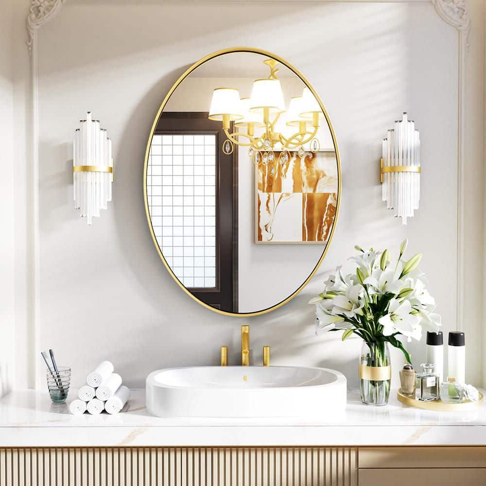 CLAVIE 22 in. W x 30 in. H Large Oval Wall Mirror Stainless