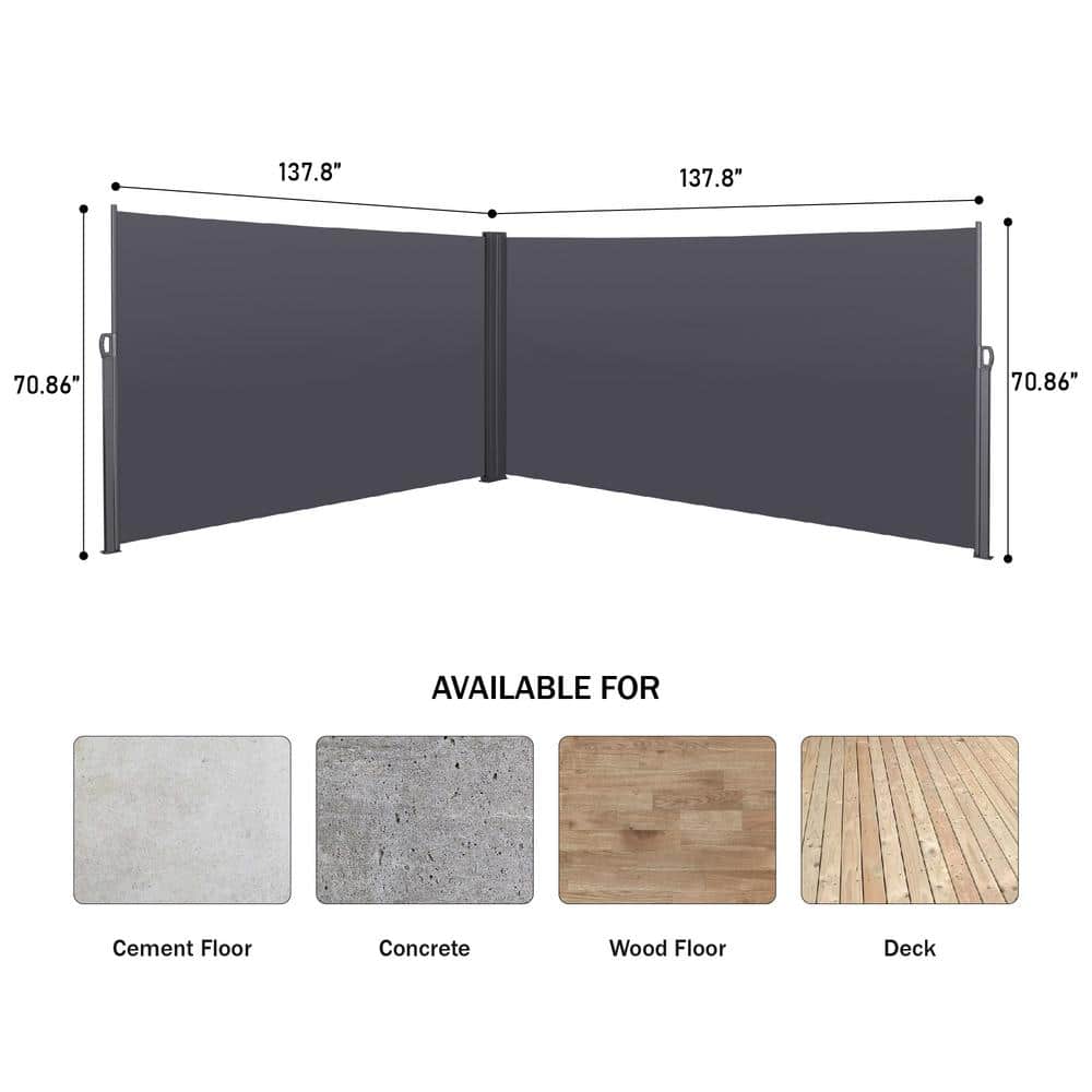 Dark Gray 276'' x 71'' Retractable Side Awning with Metal Frame