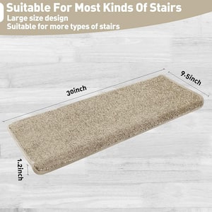 Cream Gray 9.5 in. x 30 in. x 1.2 in. Bullnose Polypropylene Non-slip Carpet Stair Tread Cover Landing Mat (Set of 15)