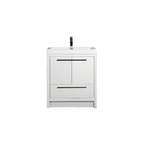 30 in. W x 20 in. D x 36 in. H Freestanding Bath Vanity in HG-White with White Stone Resin Top