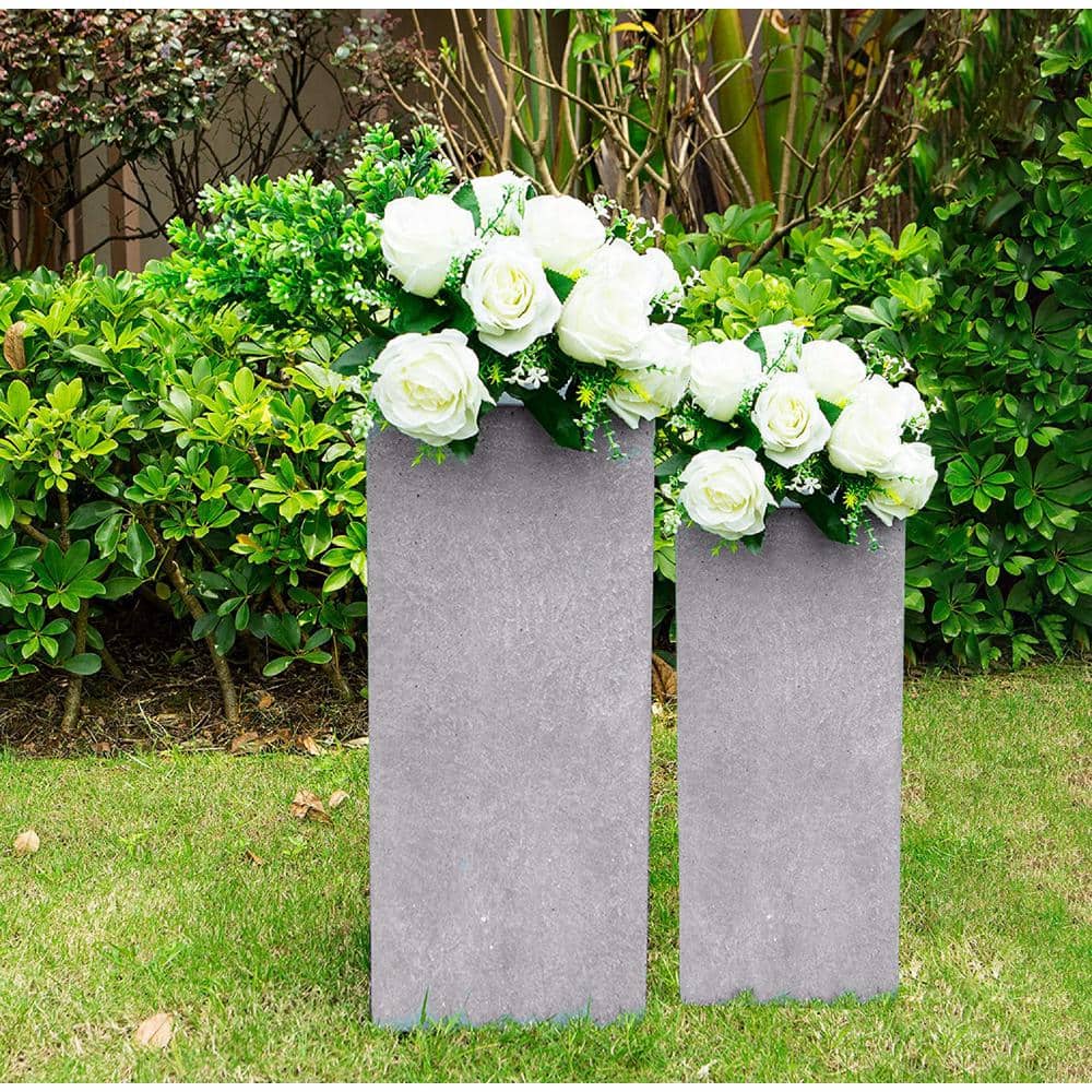 28 in. and 24 in. H Square Weathered Concrete/Fiberglass Indoor Outdoor Modern Seamless Tall Planters price history on PriceWatchPro