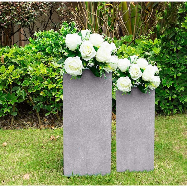 KANTE 28 in. and 24 in. H Square Weathered Concrete/Fiberglass Indoor Outdoor Modern Seamless Tall Planters