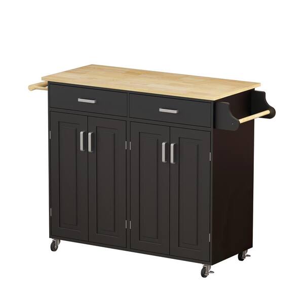 Fufu Gaga Black Dining Cart Bar Serving Cart Rolling Utility With Two Drawers And Two Cabinets Lockable Wheels Home Kitchen Carts Tcht Kf260003 The Home Depot