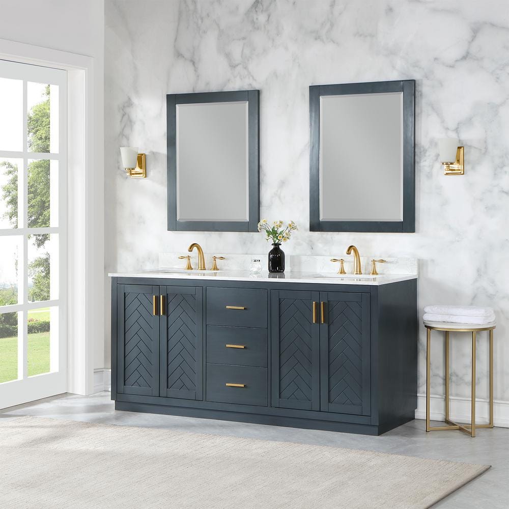 Gazsi 72" Charcoal Blue Double Vanity with White Stone Countertop