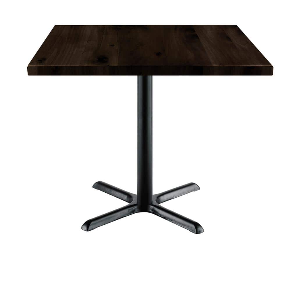 36" Square Reclaimed Oak Wood Dining Table with Metal Pedestal Base
