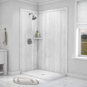 Elegance 36 in. x 48 in. x 80 in. 7-Piece Easy Up Adhesive Corner Shower Wall Surround in Silver Strata