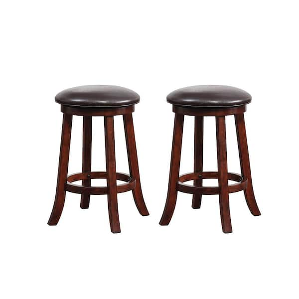 Photo 1 of 24 in. Lumi Hazelnut Backless Wood Frame Cushioned Swivel Bar Stool (Set of 2)