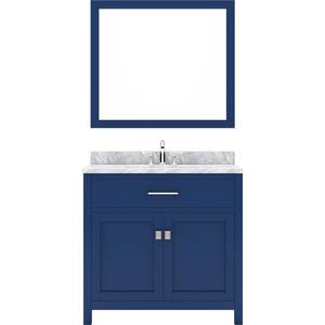 Caroline 36 in. W Bath Vanity in Blue with Marble Vanity Top in White with White Basin