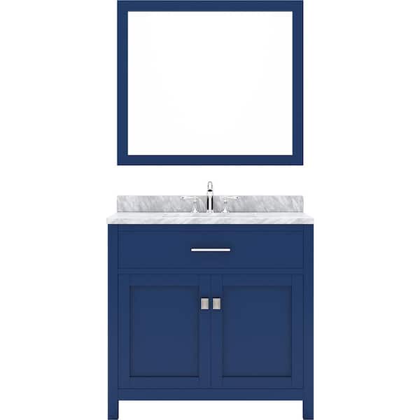 Virtu USA Caroline 36 in. W Bath Vanity in Blue with Marble Vanity Top in White with White Basin