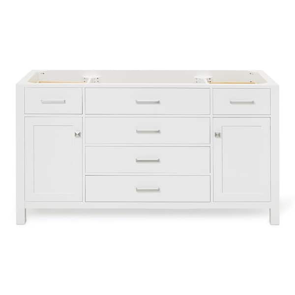 ARIEL Bristol 60 in. W x 21.5 in. D x 34.5 in. H Freestanding Bath Vanity Cabinet without Top in White