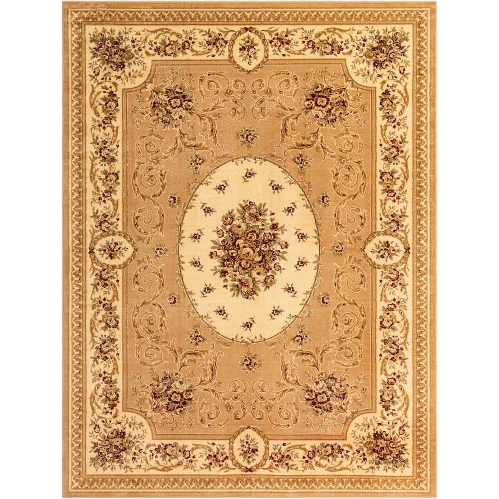 Tan Medallion Rectangular Synthetic 9' x 12' Area Rug