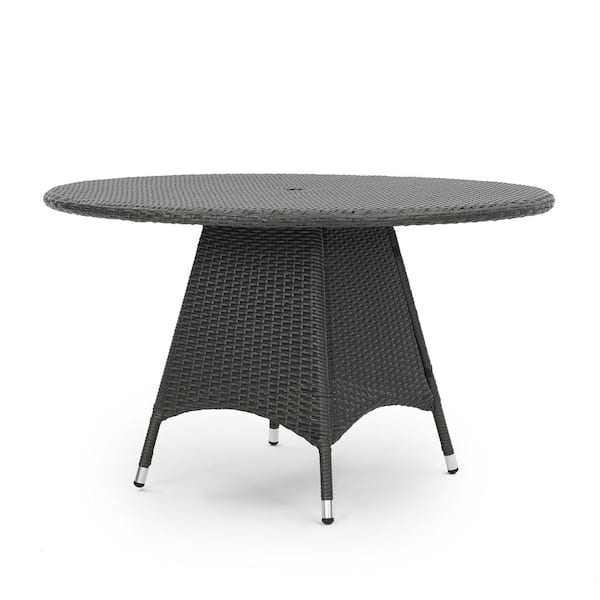 Unbranded Rattan outdoor round dining table for patio garden backyard, grey