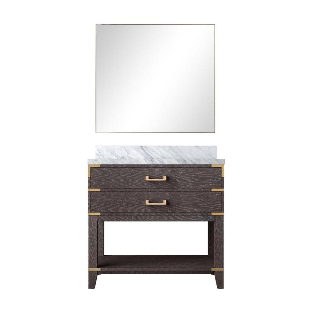 Irvington 36 in W x 22 in D Brown Oak Single Bath Vanity with Carrara Marble Top and 34 in Mirror price history on PriceWatchPro