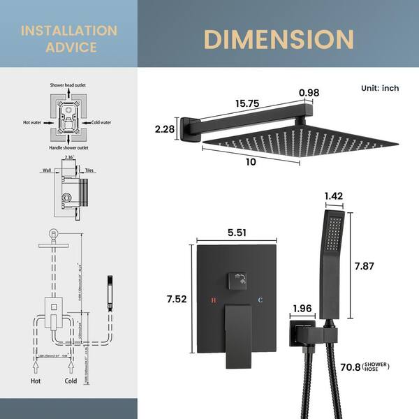 SuZuJanne Da Arc Single PV collection Zalerock Rain Square Single Handle 1-Spray Shower Faucet 1.8