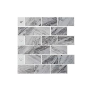 11.8 in. x 11.8 in. Vinyl Peel and Stick Backsplash Wall Tile Subway Tile for Kitchen, Gray Marble (10-Pack)