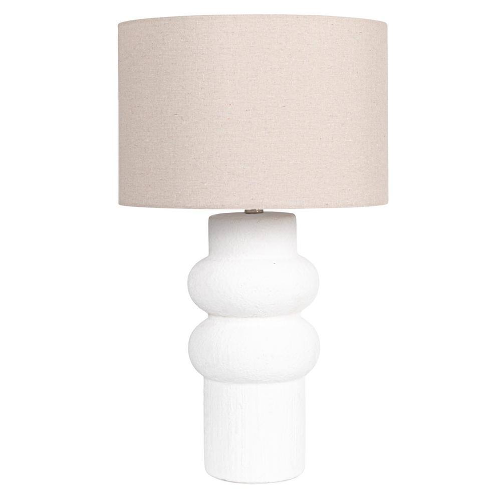 White Volcano Finish Stoneware Table Lamp with Linen Shade