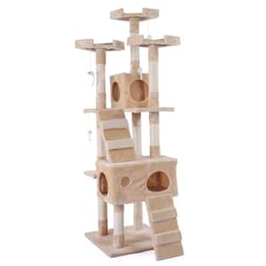 Sturdy Beige Cat Tree Tower Condo Flannel Covered