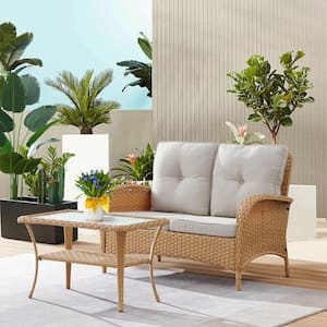Carlos Natural 2-Piece Wicker Patio Conversation Set with Off White Cushions