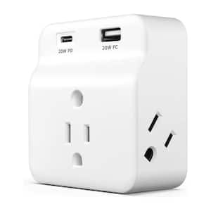 USB-C PD Surge Protector 3-Outlet Wall Tap with Fast Charging USB-C Power Delivery and USB-A Ports White