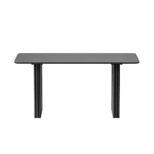 Abberton Black Color Oak Wood Double Pedestal Base 60 in. x 33.5 in. Rectangle Dining Table (Seats 6)