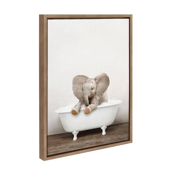 Sylvie "Baby Elephant No 6 in Rustic Bath" by Amy Peterson Art Studio Gold Framed Art Print 18 in. x 24 in.