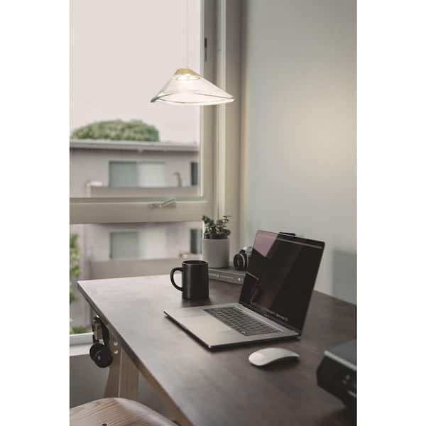 Sneer 30-Watt Equivalence Integrated LED Black and Sun Gold Mini Pendant with Tinted Pressed Glass Shade