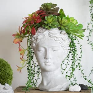 Greek Style Cement Head Planter - Indoor Outdoor Home Garden Decor, D7 in. x 11 in.