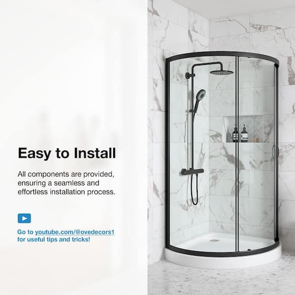 Breeze 32 in. L x 32 in. W x 76.97 in. H Corner Shower Kit with Clear  Framed Sliding Door in Satin Nickel and Shower Pan