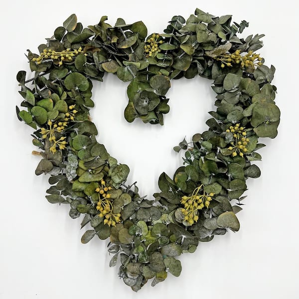 castellousa 14 in. Non Artificial Preserved Eucalyptus Leaves Heart Shape Wreath