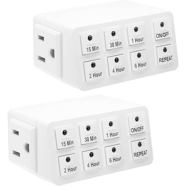 15 Amp 125 Volt 360 Min Indor In-Wall Countdown Timer with Repeat Function & 3-Prong Grounded 1-Outlet in White (2 Pack)