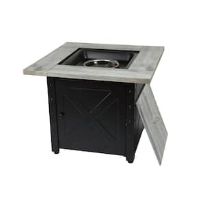 30 in. W x 24 in. H Outdoor Square Steel Frame LP Gas Gray Fire Pit with Electronic Ignition Fire Glass and Door