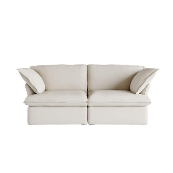 J&E Home 82.66 in. Linen 2-Seater Loveseat with Pillow in Beige