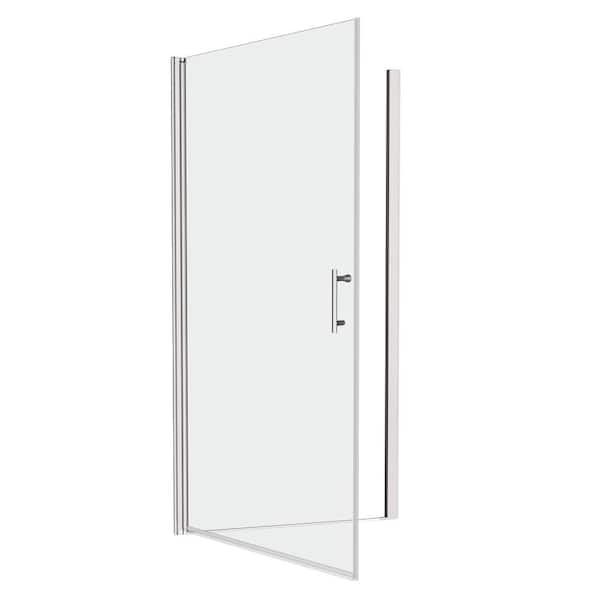 Staykiwi 24 to 25.37 in. W x 72 in. H Semi Frameless Pivot Shower Door in Chrome Finish with Clear Tempered Glass